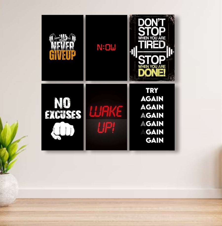 Set Of 6 Motivational Art Wooden Frames For Wall Decoration / Sticky Photo Tiles